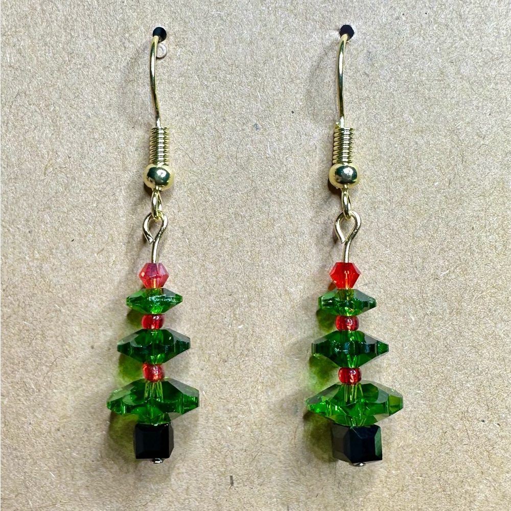 Festive Christmas Tree Crystal Earrings in gold tone - Picture 4 of 4
